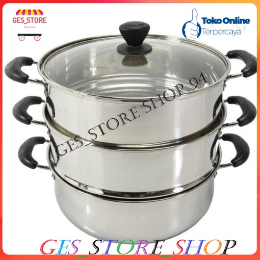Krischef 30 Cm Panci Kukus 3 Susun Tutup Kaca