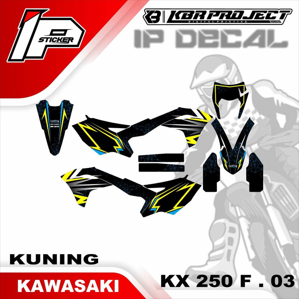 DECAL KX 250 F STICKER VARIASI MOTIF GRAFIS DECAL MOTOR KAWASAKI KX 250 F 03 CUSTOM BEBAS BISA