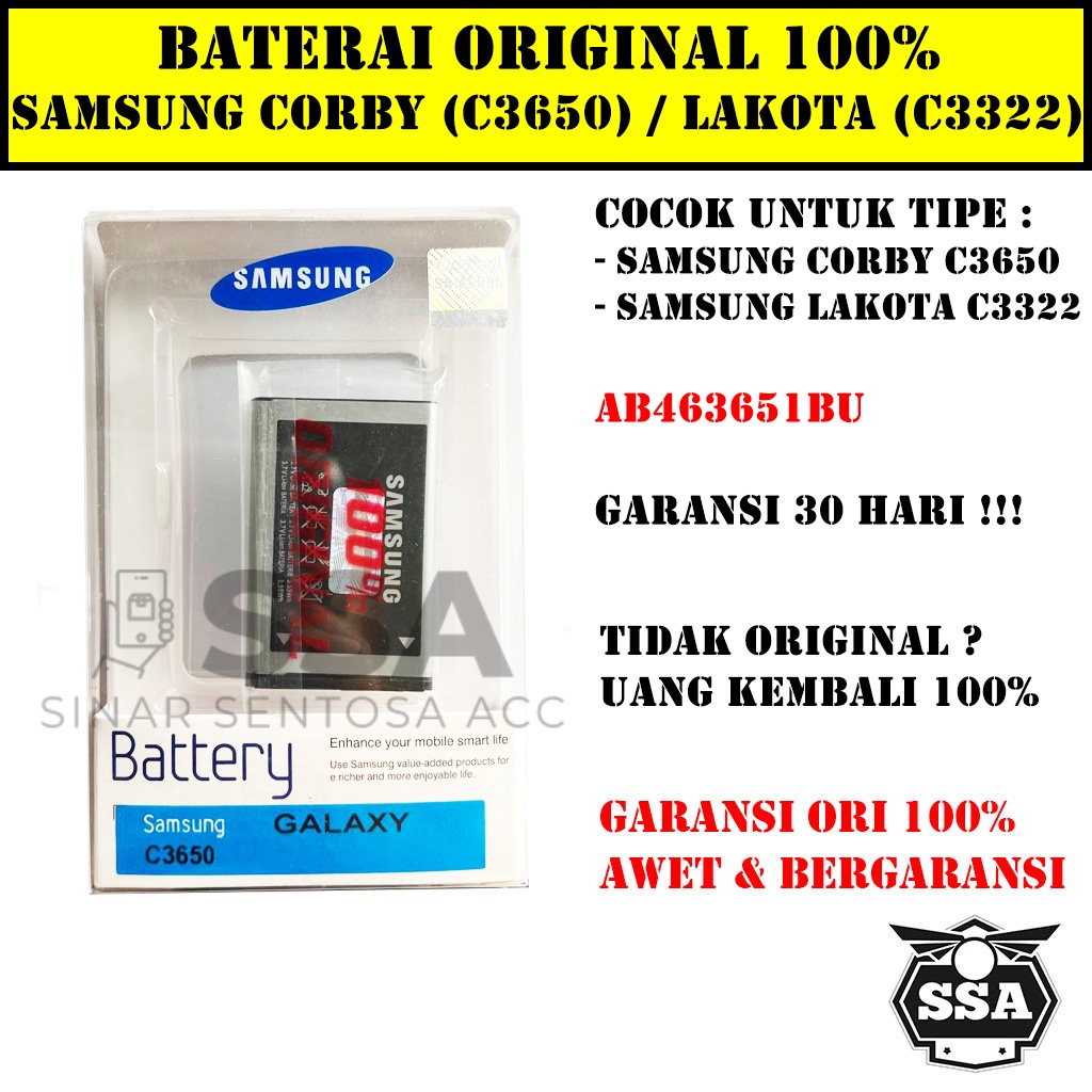 Baterai Original 100% Samsung Galaxy Corby / Lakota C3650 C3322 Battery Batre Batrai Batrei HP ORI GARANSI