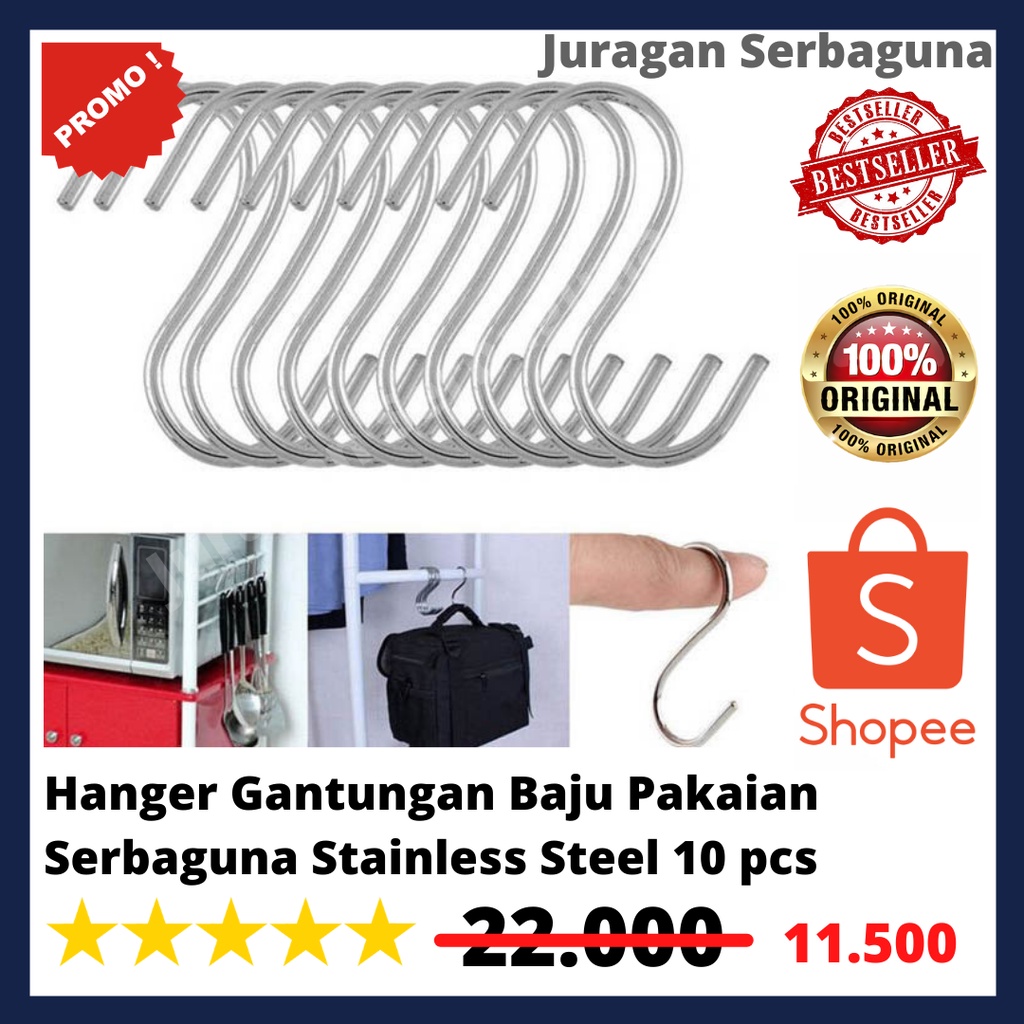 Hanger Gantungan Barang Serbaguna Stainless Steel 10 pcs - Murah