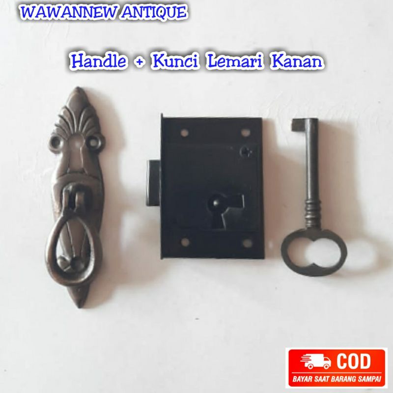 Handle / Tarikan Laci Lemari Jendela Pintu Rumah Kuningan 10cm + Kunci Lemari