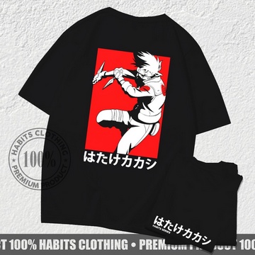 fourfashion Kaos Pria Kaos Distro HABITS KAKASHI HATAKE KANJI Black HC029