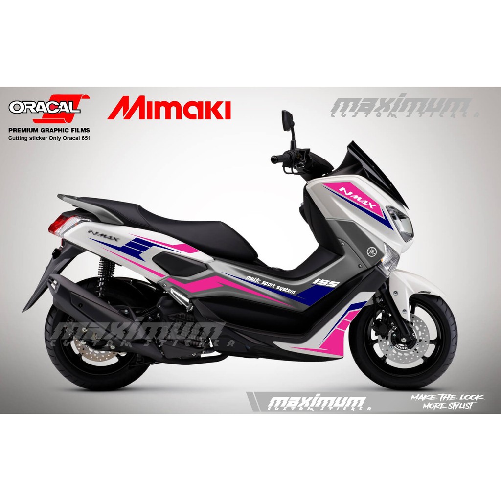 cutting sticker nmax - striping stiker oracal pink dengan biru