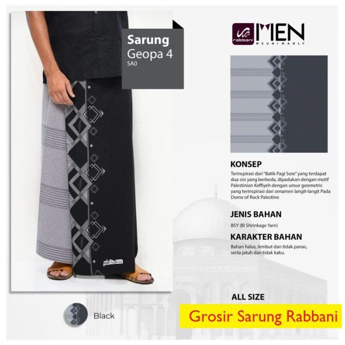 :::::::] Rabbani Sarung Palestine Geopa 4 Hitam Abu Motif Palestina Terbaru