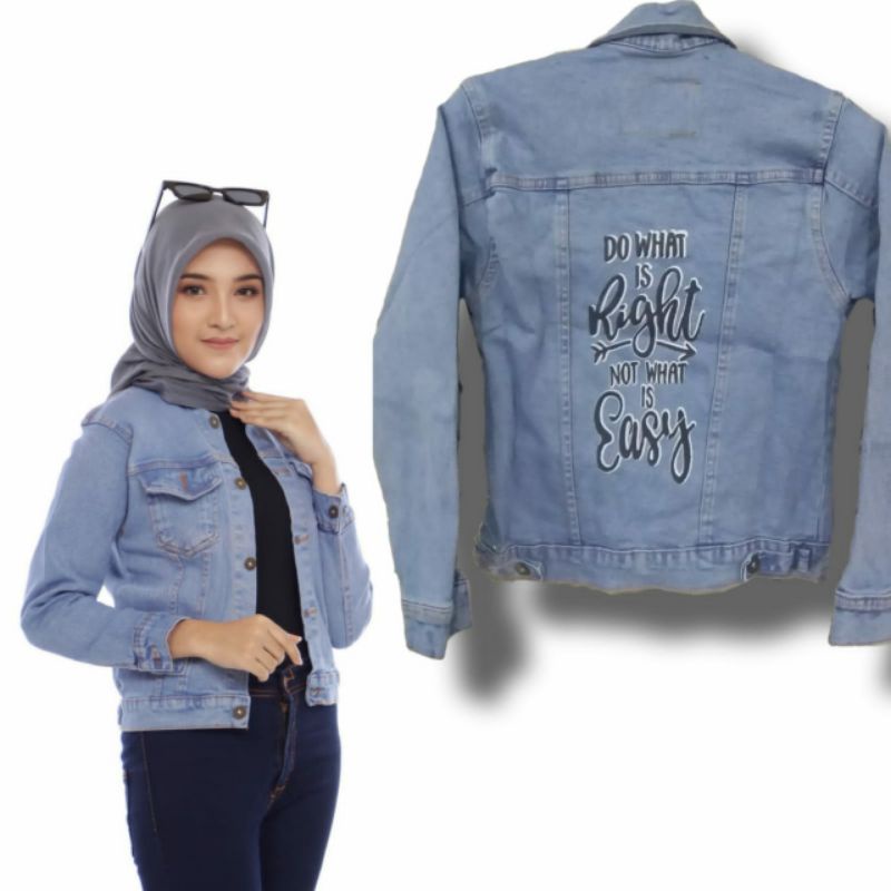Jaket Jeans Cewek Bioblitz Wanita Tulisan Gambar Berkualitas