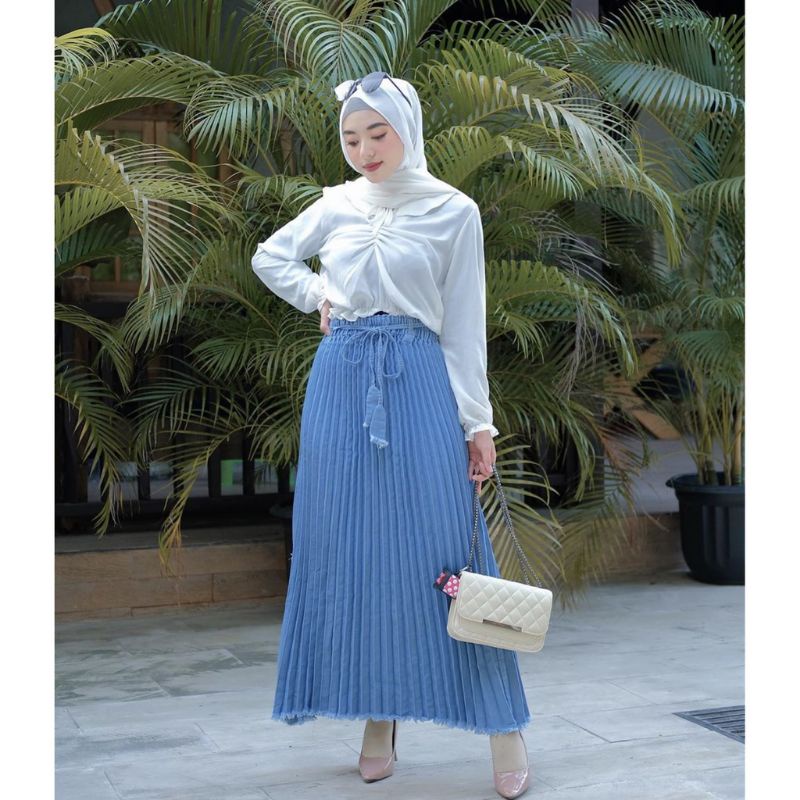 Tiona Jeans Skirt/rok jeans/rok rawis/rok wanita/rok plisket