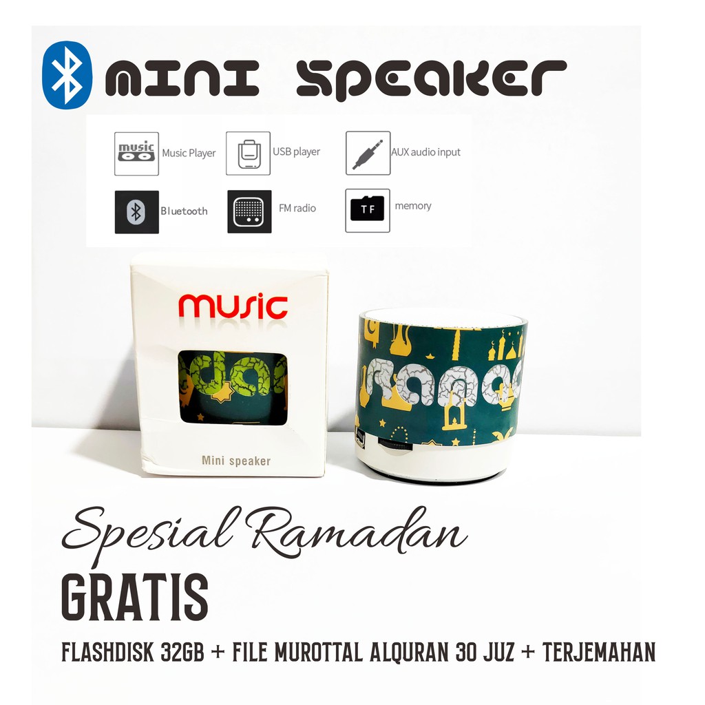 Speaker Murottal Al quran alquran Ceramah Ngaji Portable Mini Bluetooth  USB FM Radio MP3 MicroSD