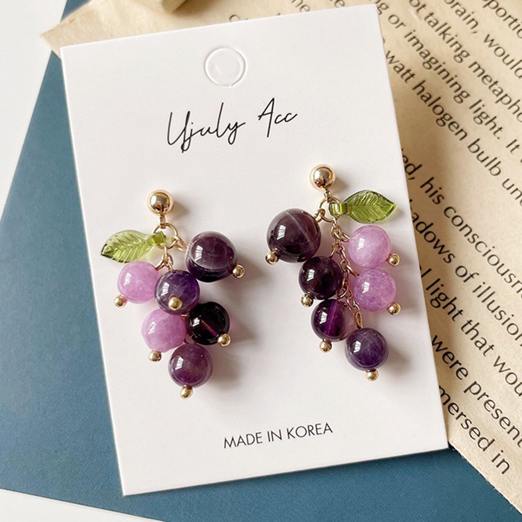 Hu Hu Hu Hu Hu Alat Bantu Pasang Kacamata♡ 1 Pasang Anting Stud Menjuntai Desain Buah Anggur Bahan Alloy