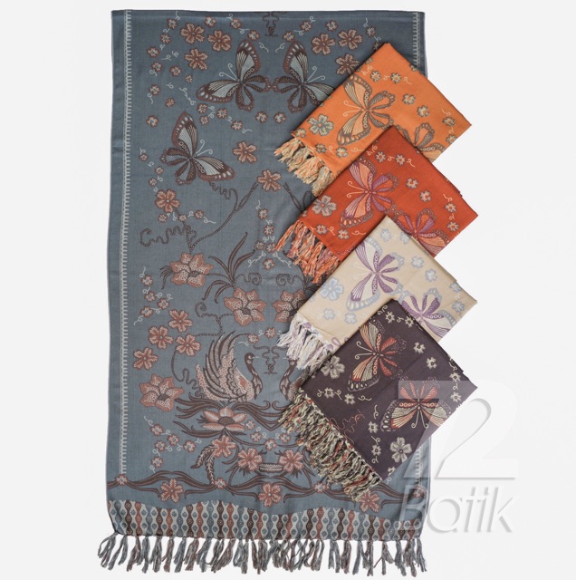 SYAL BATIK SCARFT PREMIUM MOTIF ANGSA KUPU KUPU ORANGE ORANYE 727050 CAP 72