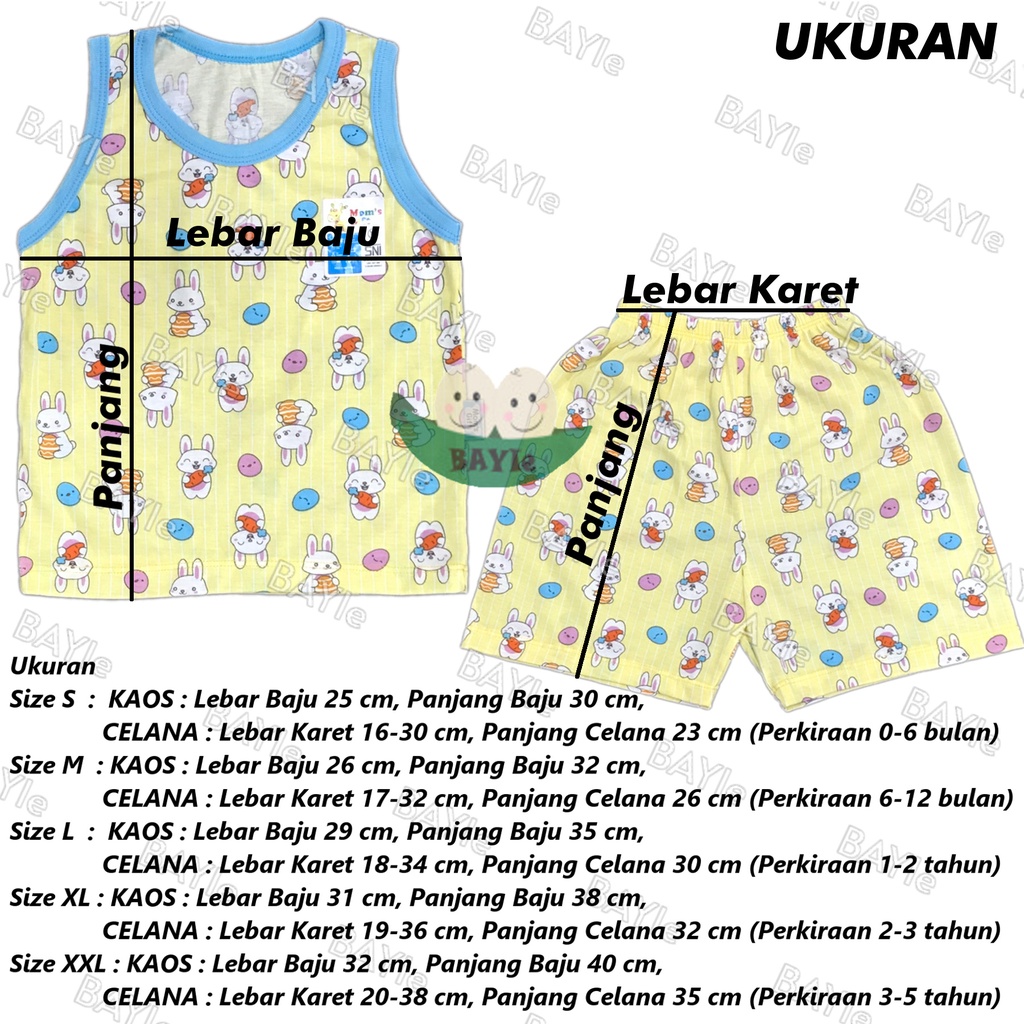 BAYIe - 3 SET Setelan Singlet/Kutung Anak/Bayi FULL PRINT Motif RABBIT MOM'S GIFT STL-23-SG SNI Bahan 100% Katun Size S - XXL