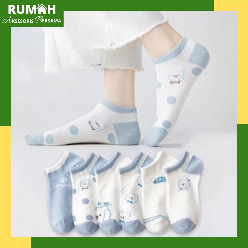 RAB KK206 Kaos Kaki Wanita Motif Beruang Biru Muda Kaos Kaki Pendek Fashion Korean Unisex Semata Kaki