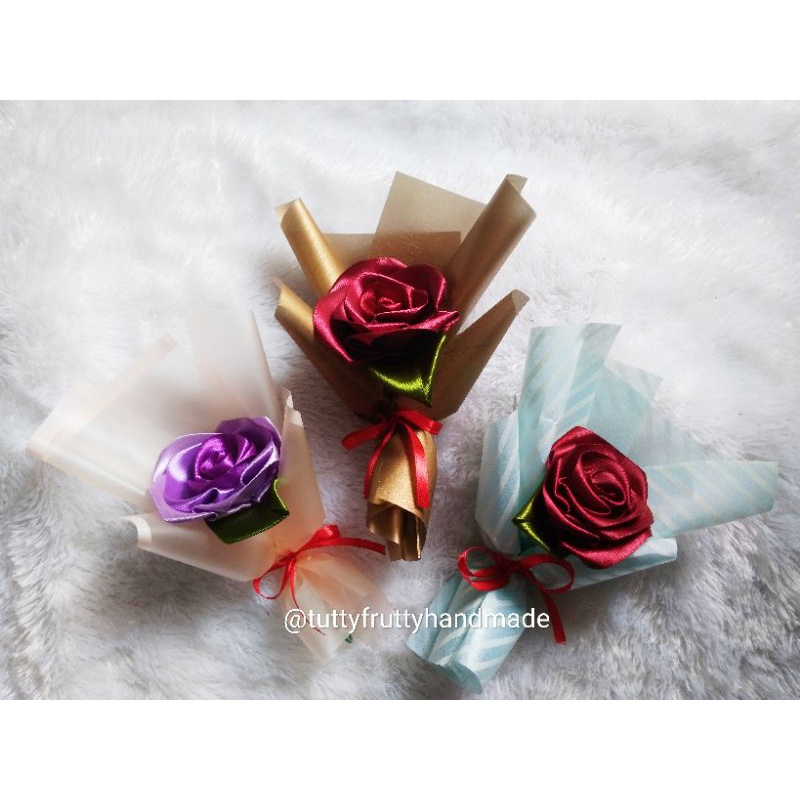 [READY STOCK] Buket mini pita satin bunga mawar wrapping premium