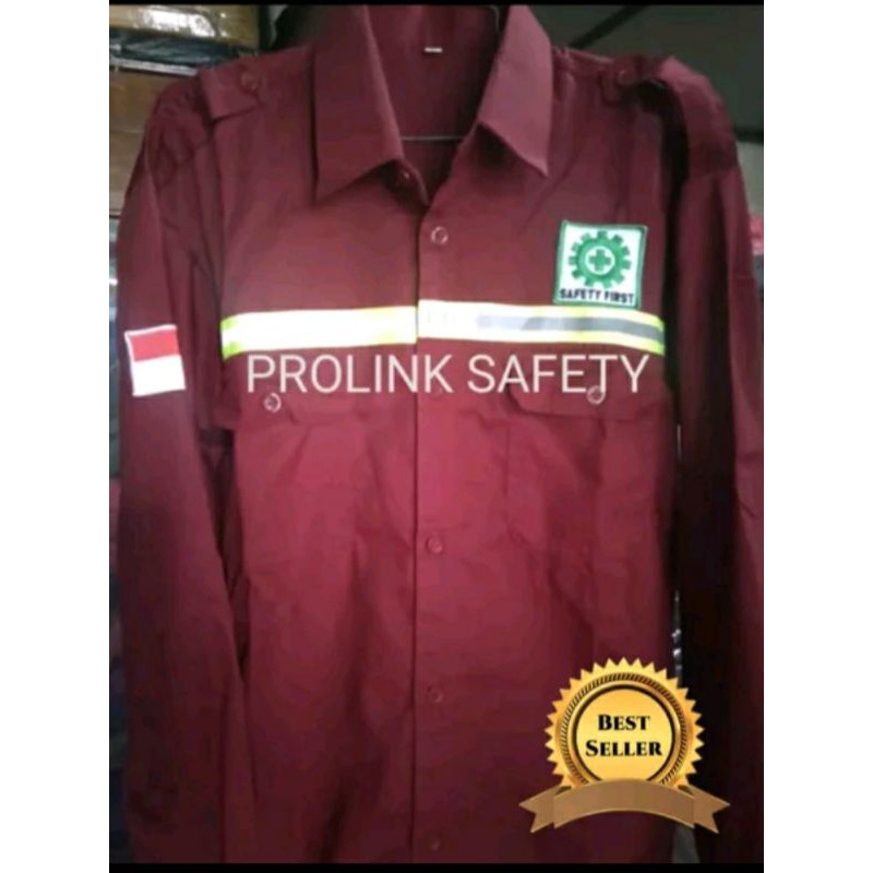 SERAGAM SAFETY SCOTLIGHT HIJAU KANCING MAROON MARON