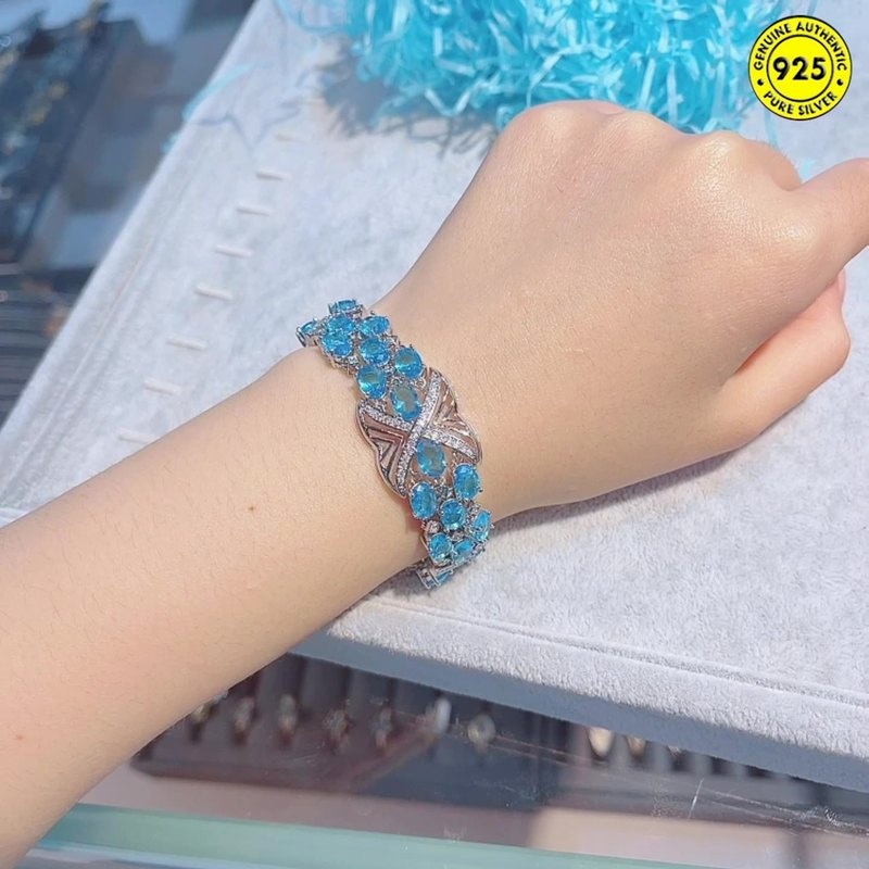 Gelang Tangan Sterling Silver 925 Hias Batu Permata Imitasi Adjustable Untuk Wanita