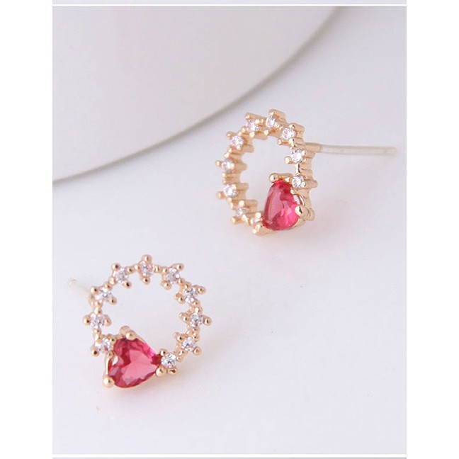 LRC Anting Tusuk Fashion Gold 925 Silver Needle Copper Inlaid Zircon Love Earrings A57530