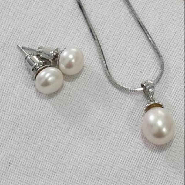 Set murah lapis emas mutiara asli(rhodium lapis emas mutiara tawar)