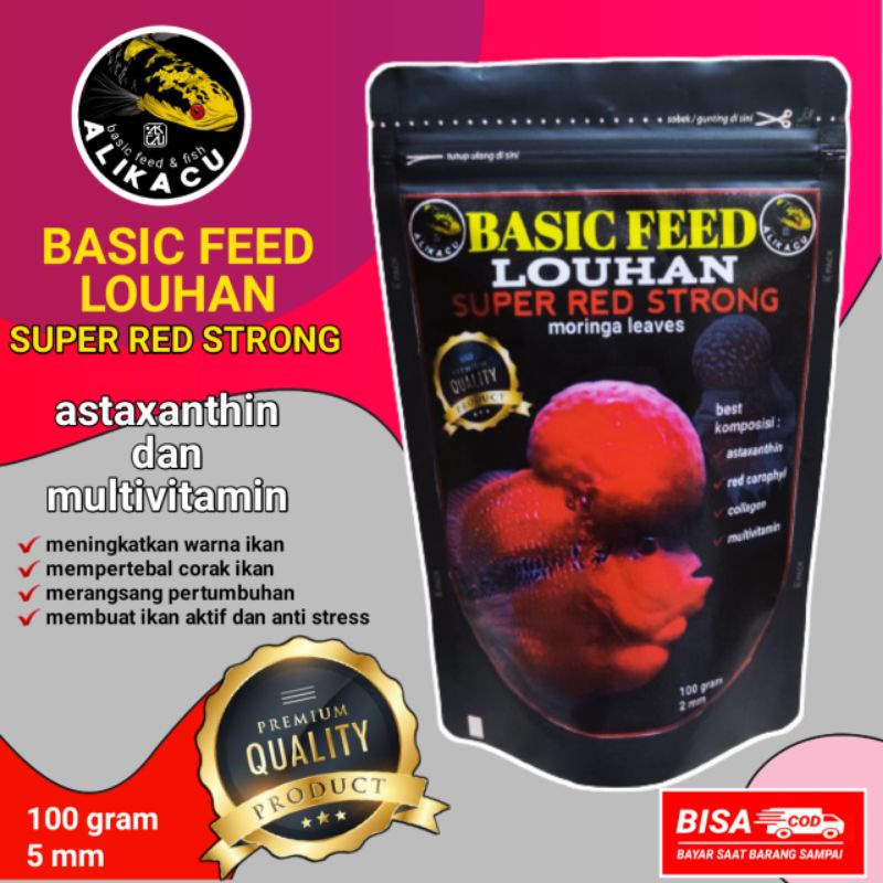 basic feed louhan super red strong | pelet ikan louhan 100gr | makanan ikan louhan | pakan ikan louh