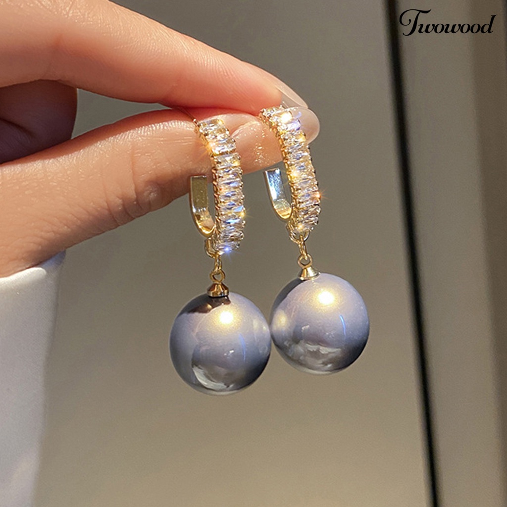 Twowood 1 Pair Dangle Earrings Cubic Zircon Piercing Korean Fashion Faux Pearl Women Large Pendant Dangle Earrings for Party