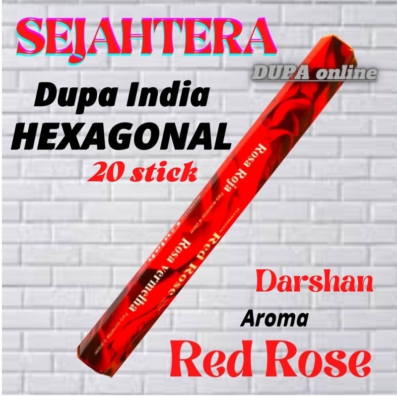 Dupa Hio India Pendek Hexagonal Red Rose Kotak isi 20 batang