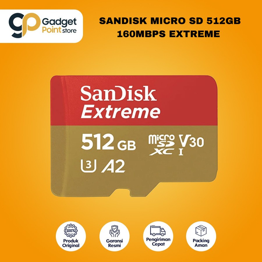 Memory 512GB 190mbps | Sandisk MicroSD 512 GB | SanDisk Extreme micro SD  A2 V30 512GB up to 190Mbps - Original Garansi Resmi