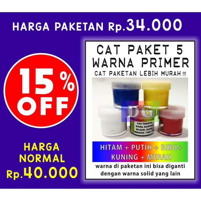

TERMURAH Cat Tekstil / Lukis utk kaos / kanvas / tas / sepatu - paket 5 warna
