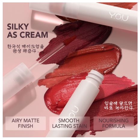 Y.O.U Cloud Touch Fixing Lip Tint [ Soft Velvet Finish Lip Stain | Korean Style Lipstik | Melembabkan Bibir | Warna Cerah Natural ]