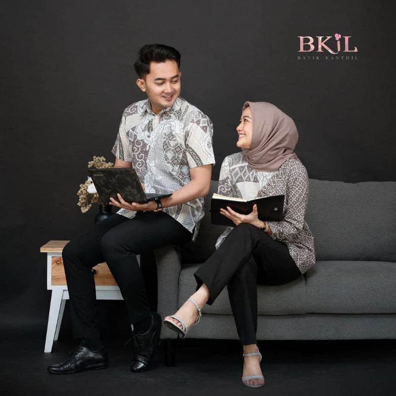 Batik couple keluarga couple batik blues kemeja dan gamis modern size M L XL XXL