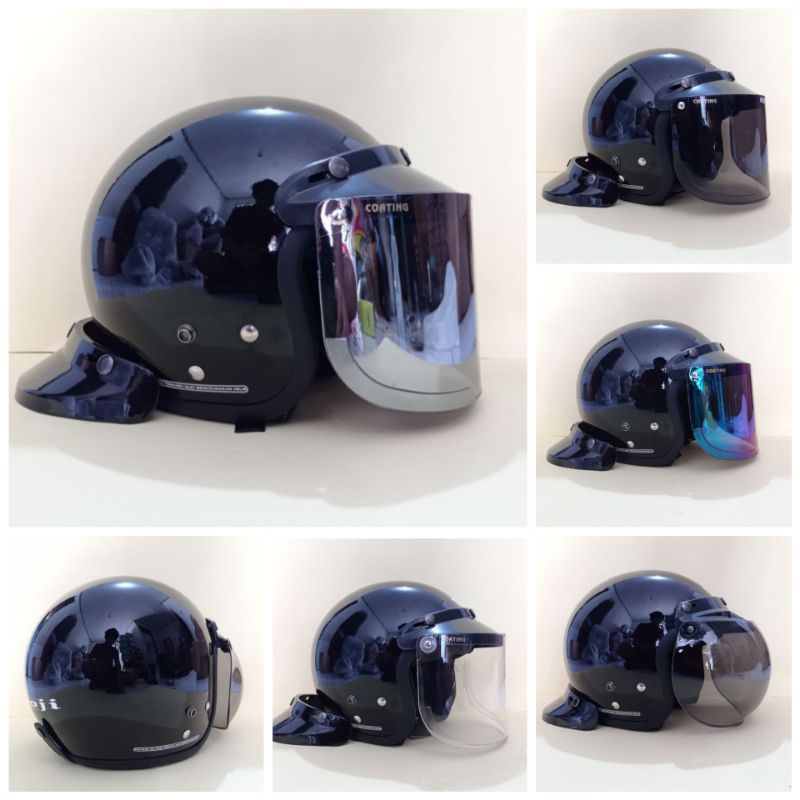 Helm bogo original soji reno warna hitam glossy new bogo retro classic