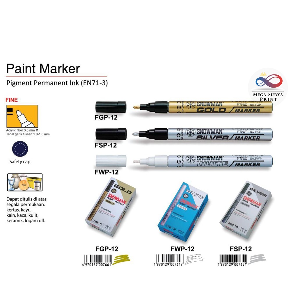 

Snowman Paint Market Spidol Silver Gold ukuran Keicol FGP-12 FSP-12