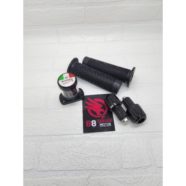 Paket 3 Item Honda - Tutup Minyak Rem Honda Hitam + Handgrip Bulu Hitam + Jalu Stang Full CNC Import