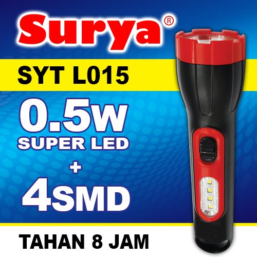 Surya Lampu Senter LED Super Terang SYT L015 0.5W + 4W COB Light LED Rechargeable 8 JAM