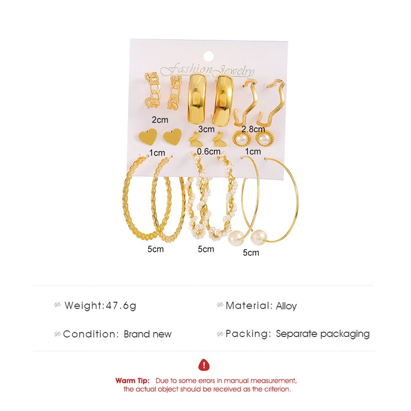 9 Pcs / set Anting Mutiara Imitasi Bentuk Geometris Bahan alloy Gaya retro Eropa Amerika