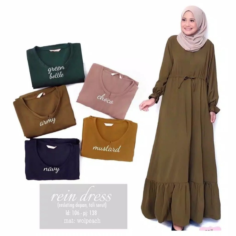 Gamis wolfis serut bawah MI syari dress umbrella polos woolpeach casual simple