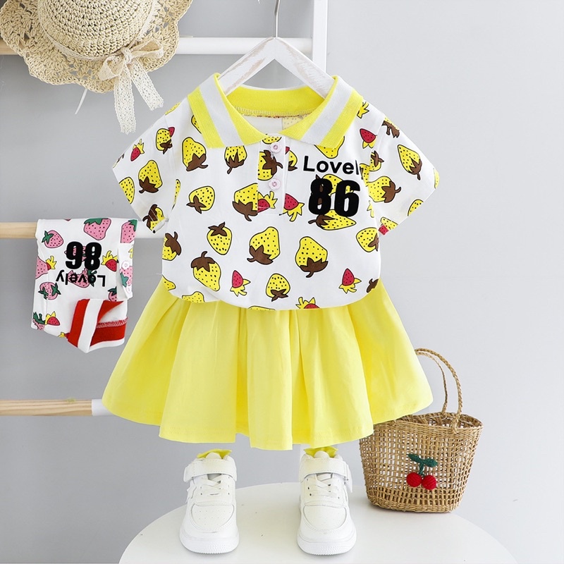 SETELAN ROK ANAK STRAWBERRY GAYA KOREA IMPORT 6bulan-4 tahun