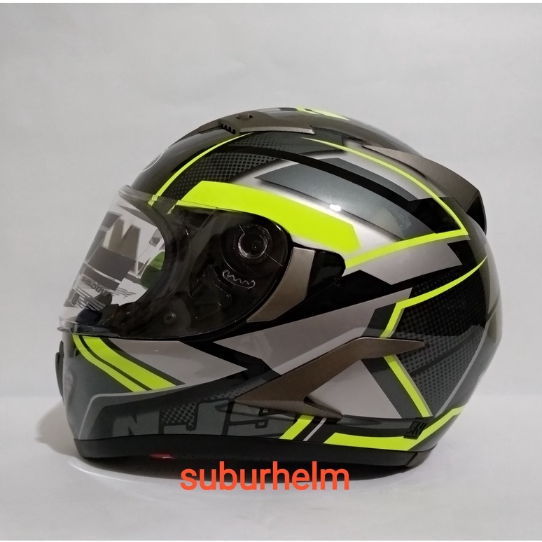 HELM  NJS  SHADOW  TITAN  BLACK  YELLOW  DOFF DAN GLOSSY  FREE FLAT VISOR + TEAR OFF CLEAR   PAKET G