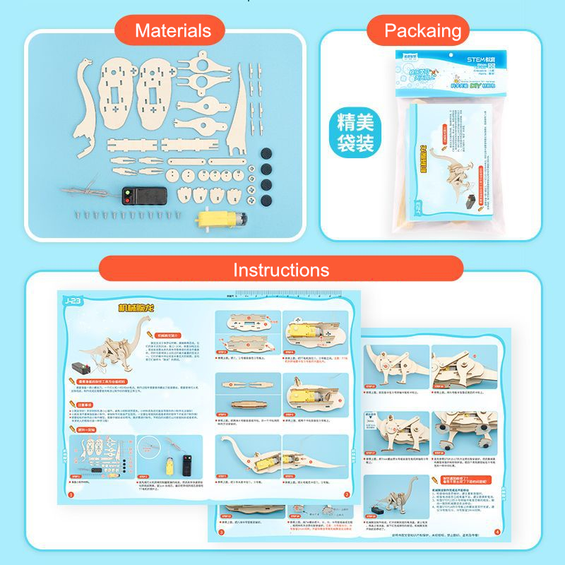 Mainan Rakitan Dinosaurus Brachiosaurus Elektronik Bahan Kayu DIY Untuk Edukasi Sains Anak