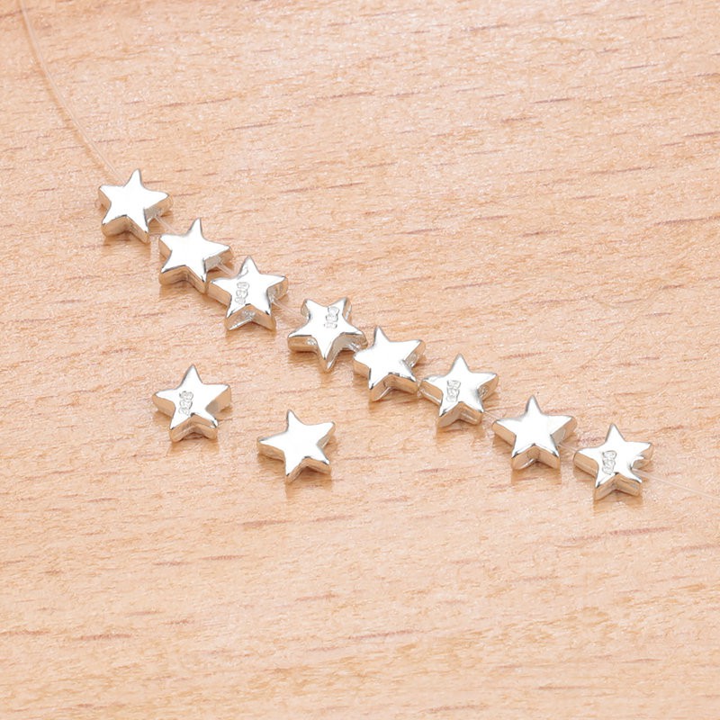 925 Silver Star Beads Spacer Longgar Kalung 10pcs