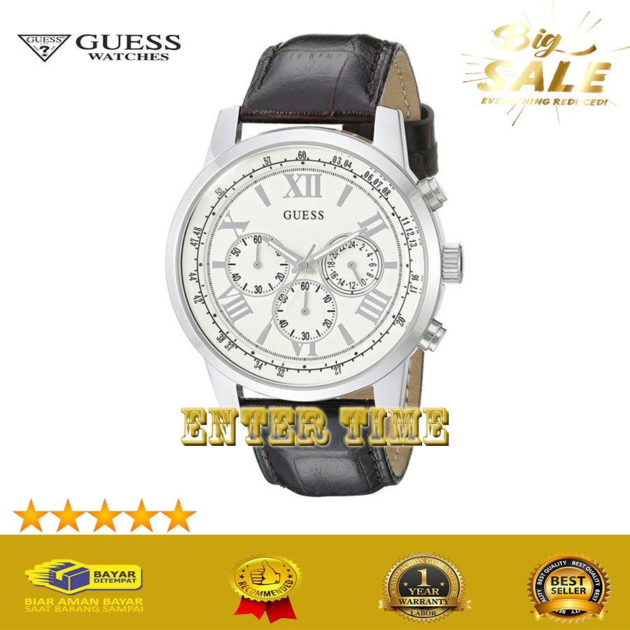 MEGA SALE  JAM TANGAN PRIA BRANDED MERK GUESS W0380G2 LEATHER STRAP JAM TANGAN HADIAH TERBARU BEST E