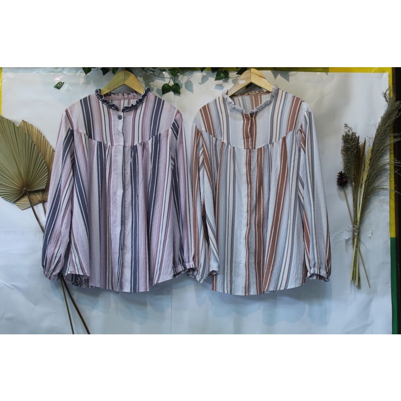 Promo Terbaru /Baju Wanita/ Blouse salur/Bahan crinkle airflow Salur