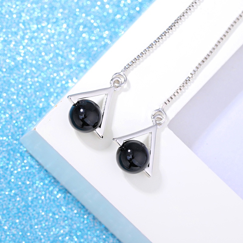 Anting Perak 925 Wanita Rumbai Kawat Telinga Batu Akik Perhiasan Fashion