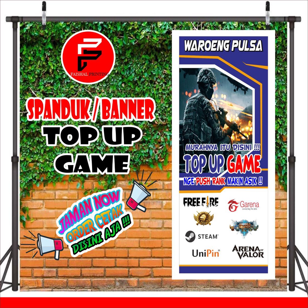 banner spanduk top up game konter pulsa ukuran 0,6 x 1,6 meter