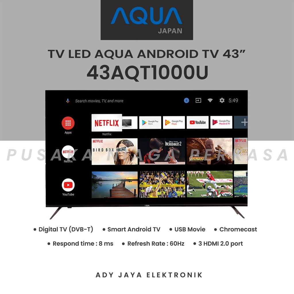 TV LED AQUA LE43AQT1000U ANDROID TV 43 INCH GARANSI RESMI