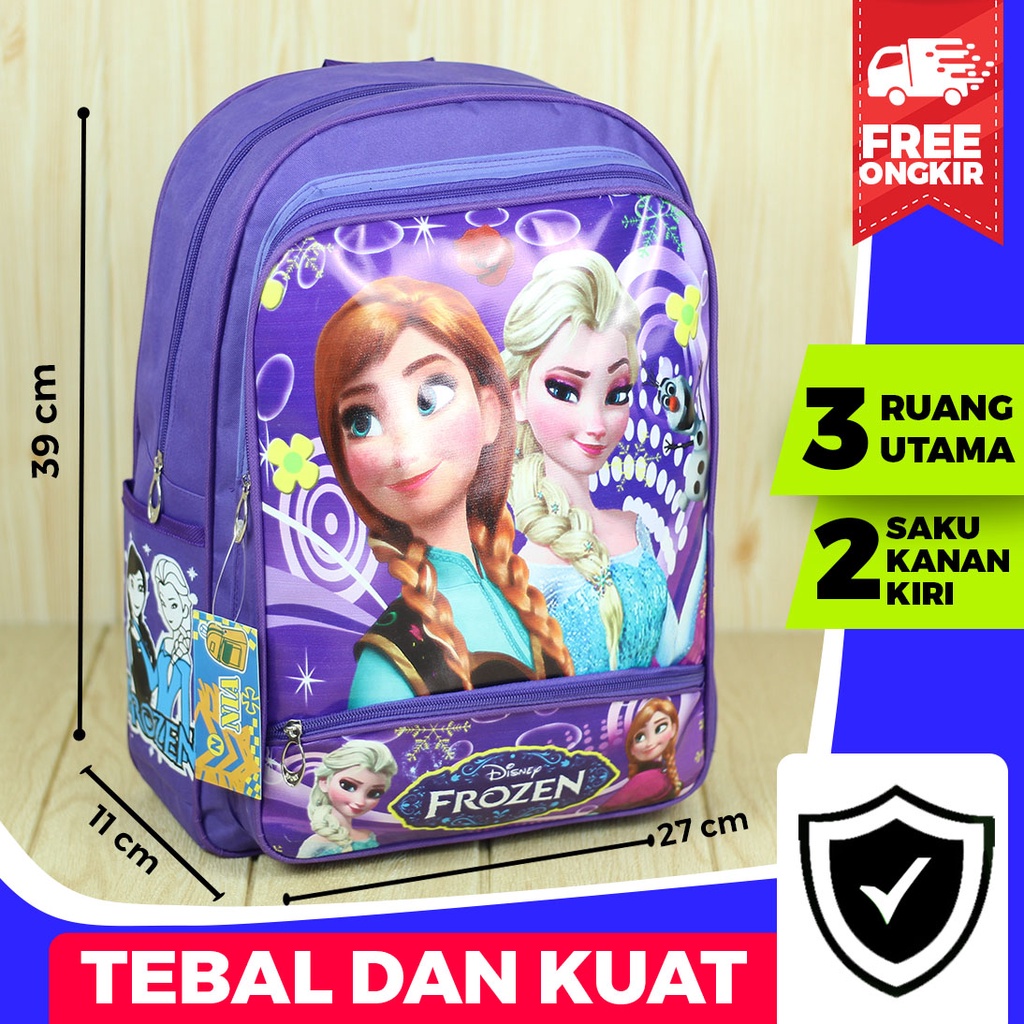 Jual Tas Ransel Anak Kecil Cewek TK SD Gambar Frozen Warna Ungu Lucu Murah Imut