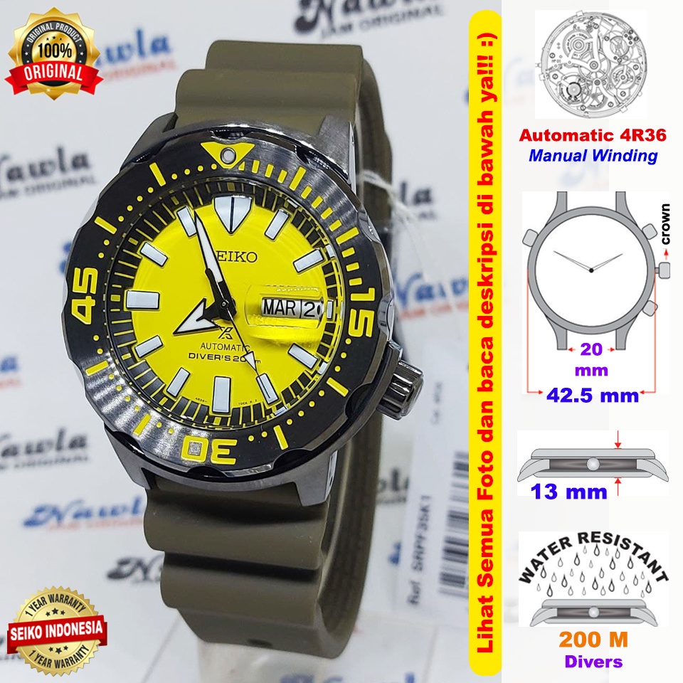 Seiko Prospex SRPF35K1 Yellow Black Monster - Jam Tangan Pria SRPF35