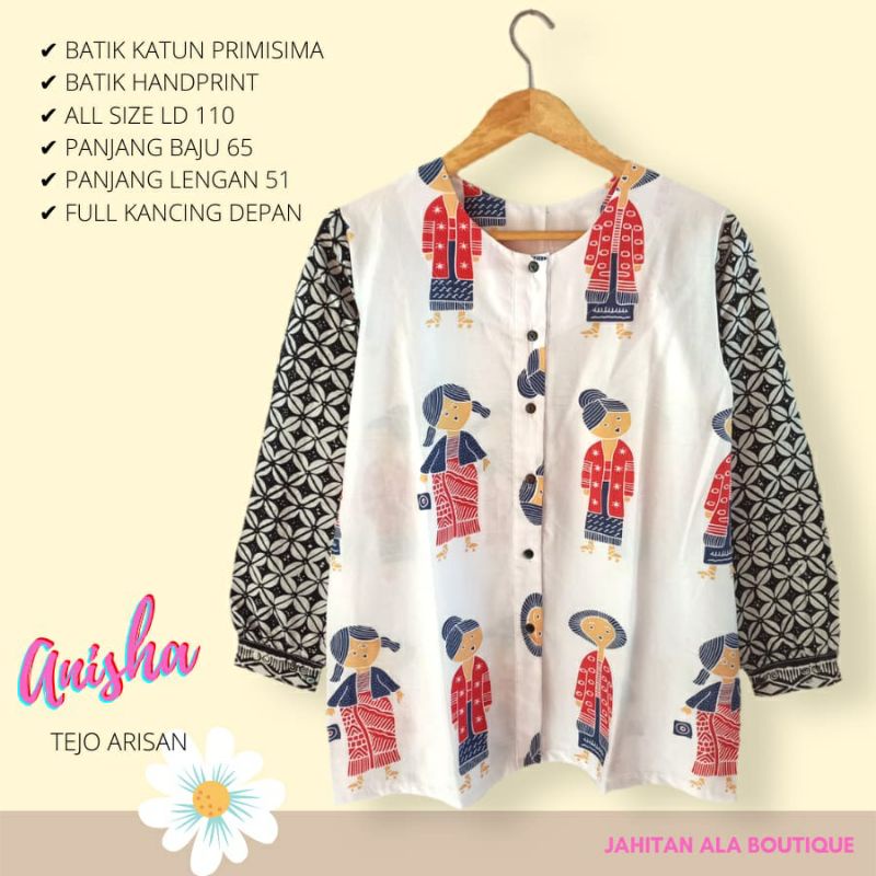 Blouse Batik Wanita Modern Atasan Blus Batik Kerja Premium Asli Solo Motif Tejo Arisan