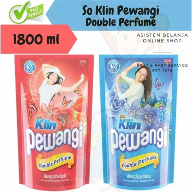 SO KLIN SOKLIN Pewangi Pengharum Pelembut Pakaian Refill 1800 ml 1,8L Energetic Red , Comfort Blue , Exotic Purple , Refreshing Green ,  Romantic Pink 1.8 Liter