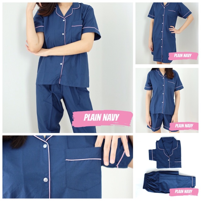 PIYAMA WANITA KATUN POLOS / Pajamas baju tidur busui / PLAIN biru navy abu hitam pink merah marun