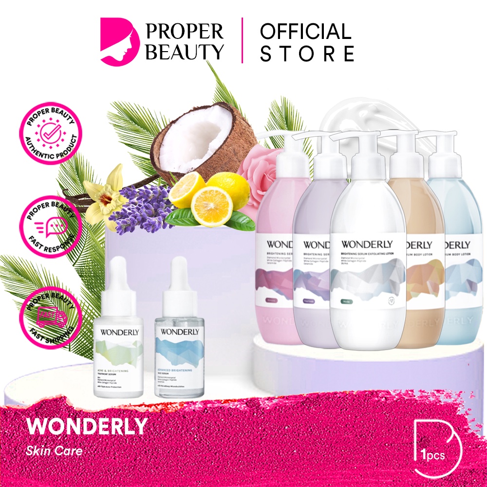 WONDERLY Skincare Indonesia / Face Care Cleanser Facial Wash Toner Essence Mist Serum Day Night Eye Gel Mask Sunscreen Moisturizer / Body Cream Scrub Lotion Butter Exfoliating Soap Parfume / Hair Shampoo Conditioner Lip Balm Skin Treatment Perawatan Kulit