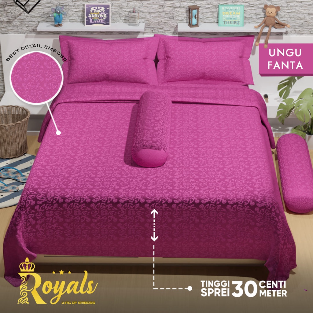 Royals Emboss BedCover SET Sprei Uk 160/180 - Ungu Fanta