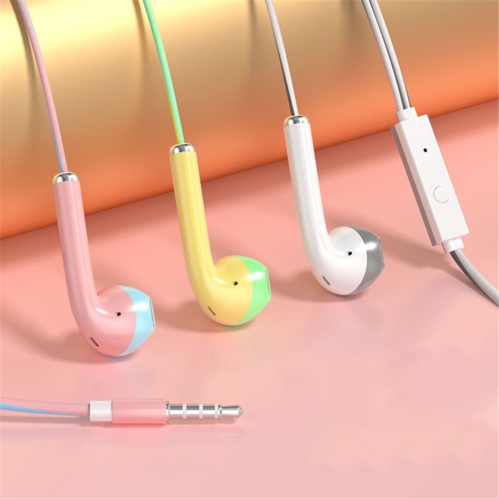 1 Set Headset Earphone In-Ear Kabel 3.5mm Warna Macaron Dengan Microphone + Kotak Penyimpanan